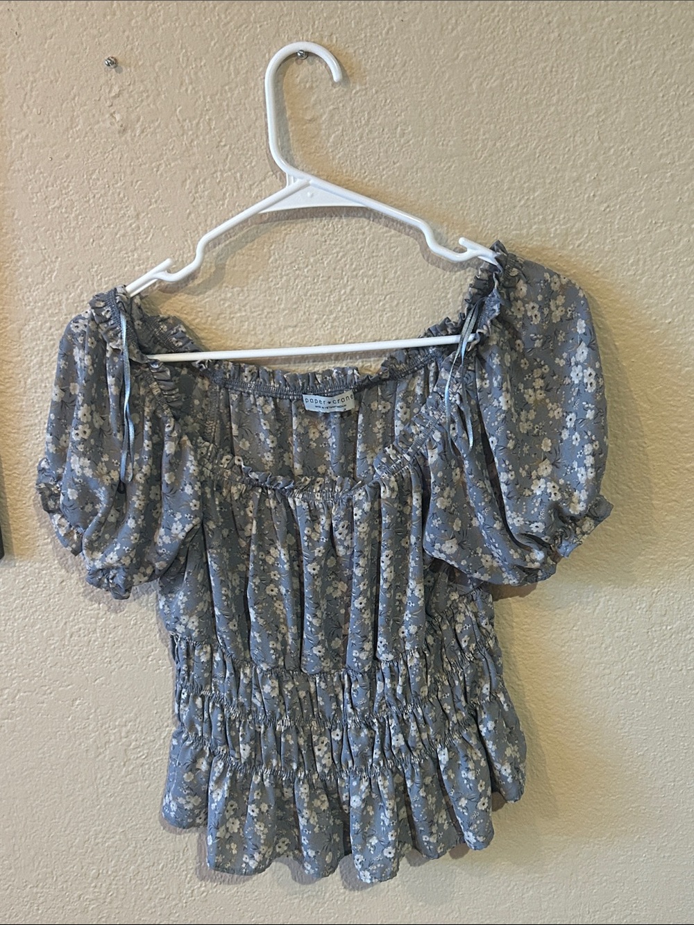Paper Crane Blue Floral Puff Sleeve Smocked Peplum Cottagecore Top